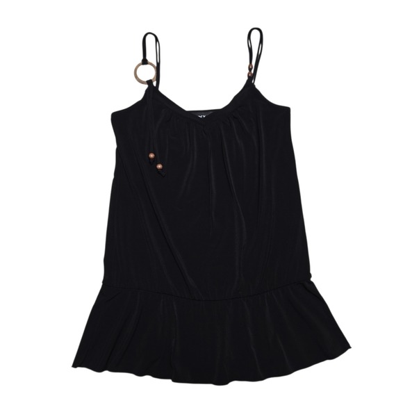 BCX Tops - Vintage BCX Top Womens Medium Black Y2K Peplum Cami Beaded Strap V Neck USA Boho